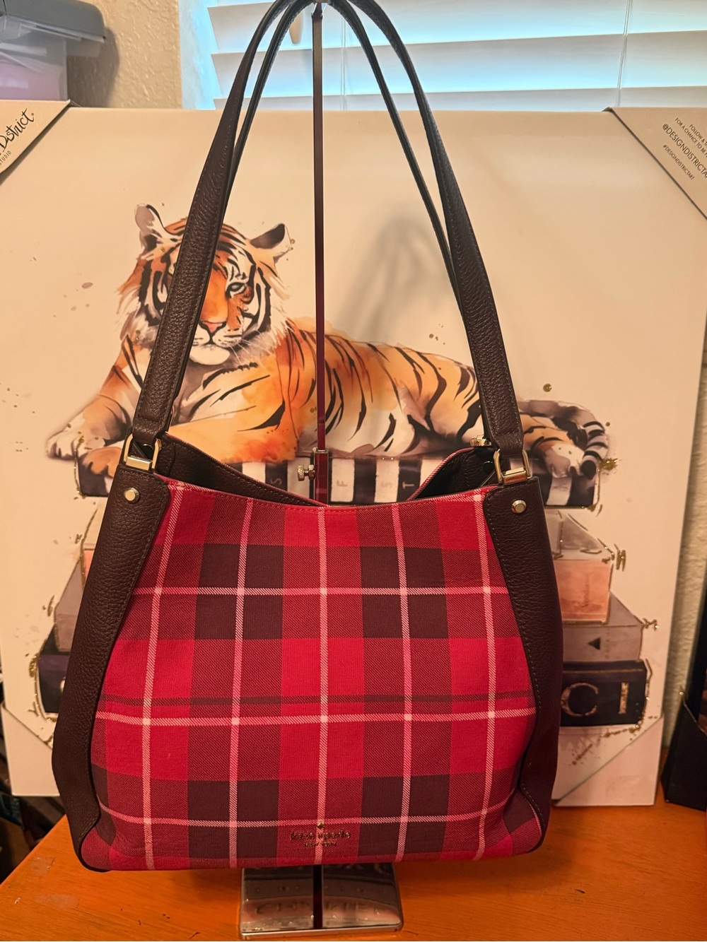 Kate Spade Leila Triple Compartment Red Plaid Shoulder Bag EUC